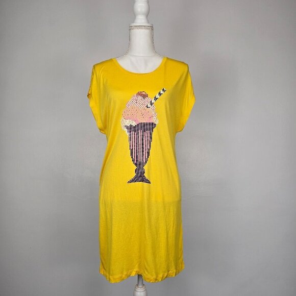 M MISSONI Yellow Summery Loose Fit Oversized Shirt with Ice Cream Design - Picture 2 of 12